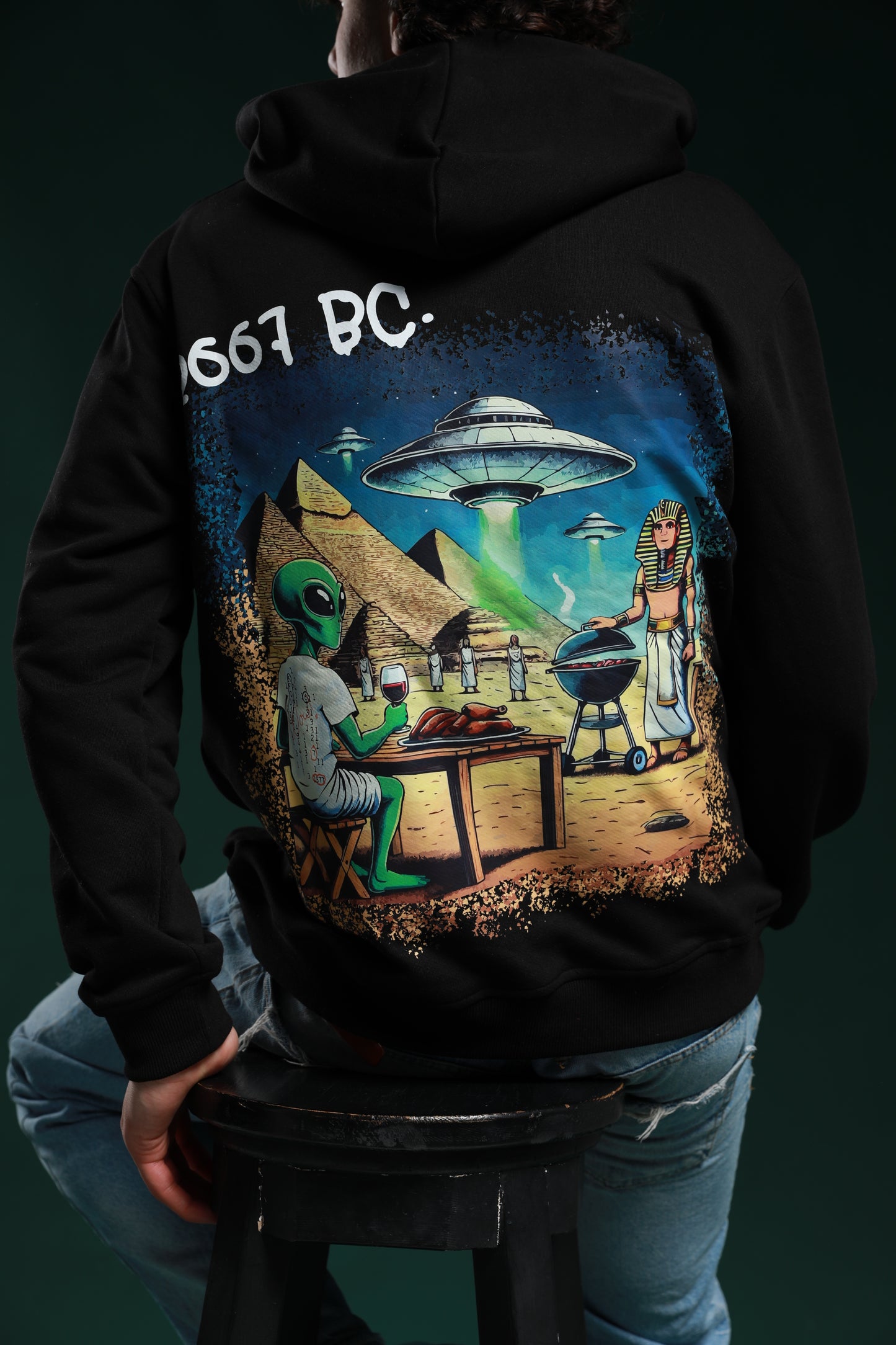 "Alien" limited embroidery-logo cotton hoodie