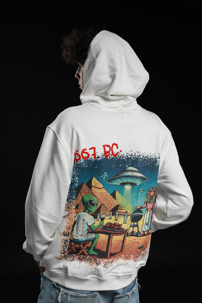 "Alien" embroidery-logo cotton hoodie