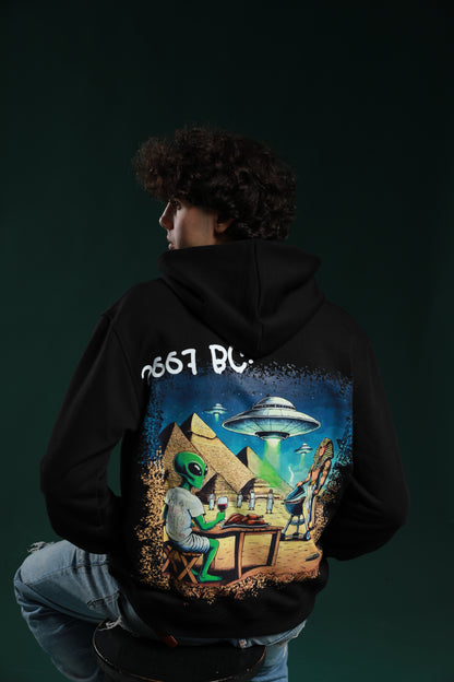 "Alien" limited embroidery-logo cotton hoodie