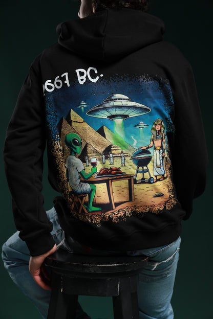 "Alien" limited embroidery-logo cotton hoodie